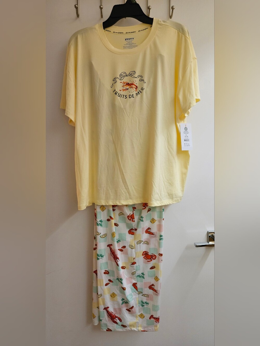 NWT Joyspun Dreamy Soft Fruits De Mer Lobster Pajama Set, XL 16-18 Tender Lemon